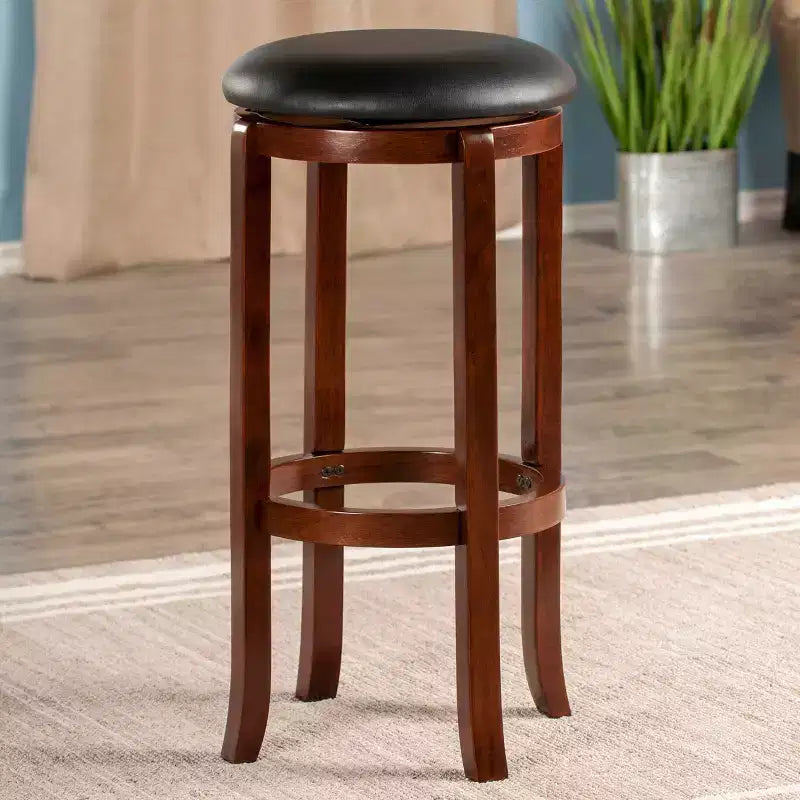 Tabouret de bar pivotant sans dossier en noyer, 1 place