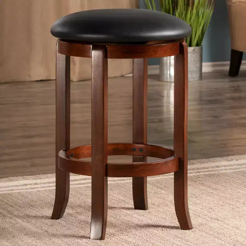 Tabouret de bar pivotant rond sans dossier en noyer, 1 place