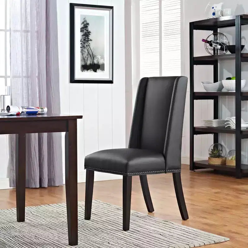 Chaise de salle à manger sans accoudoirs en vinyle noir, 1 place