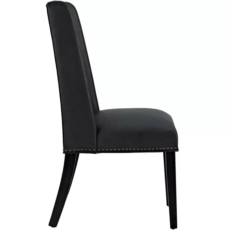 Chaise de salle à manger sans accoudoirs en vinyle noir, 1 place