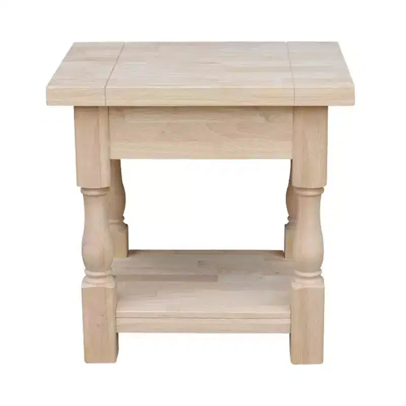 Table d'appoint carrée en bois dur non fini avec 1 étagère, 1 personne