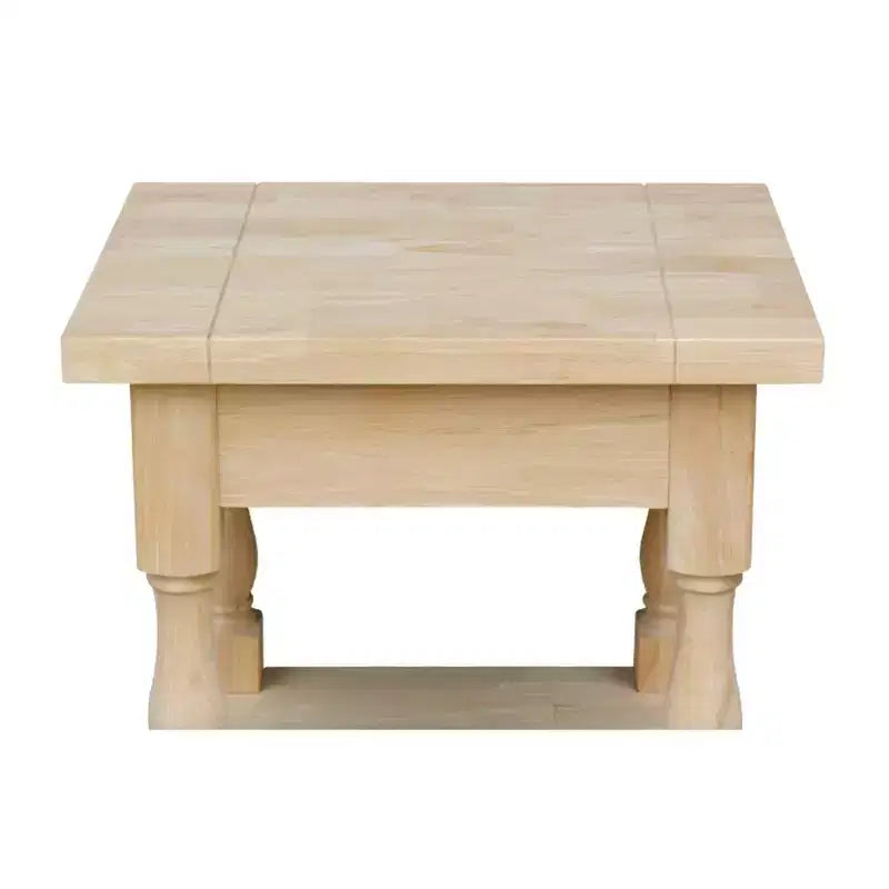 Table d'appoint carrée en bois dur non fini avec 1 étagère, 1 personne