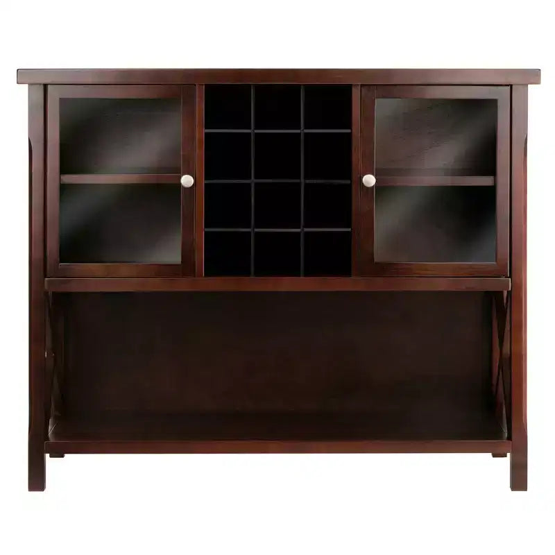 Buffet en bois dur Cappuccino avec casier à vin et portes vitrées, 1 personne