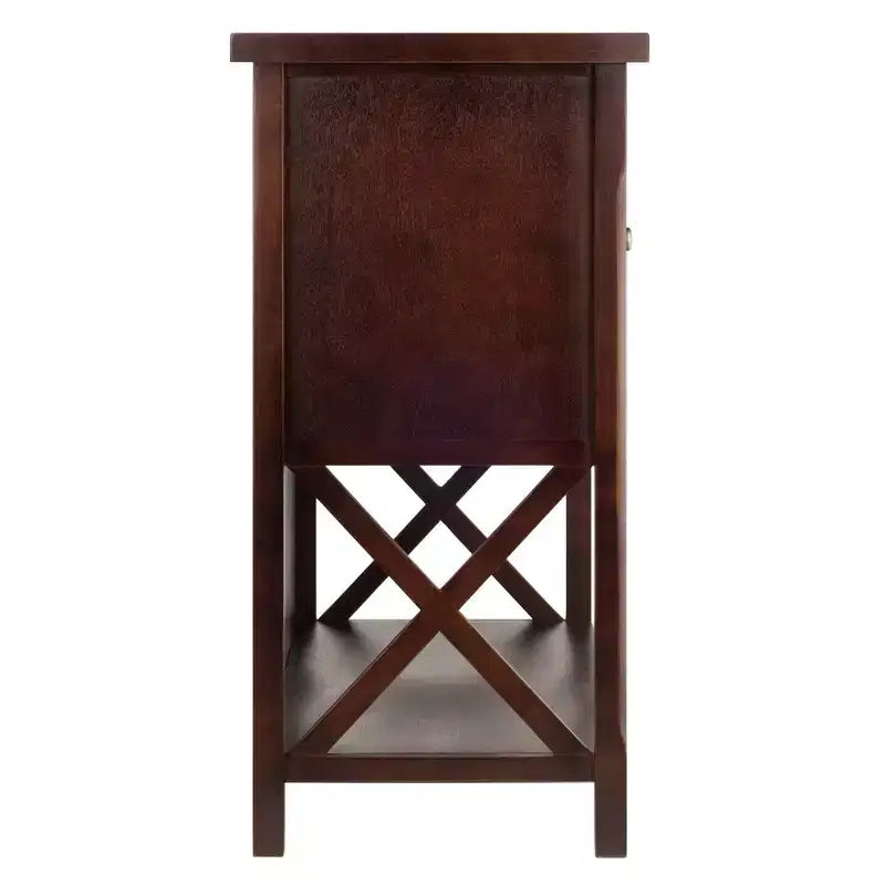 Buffet en bois dur Cappuccino avec casier à vin et portes vitrées, 1 personne