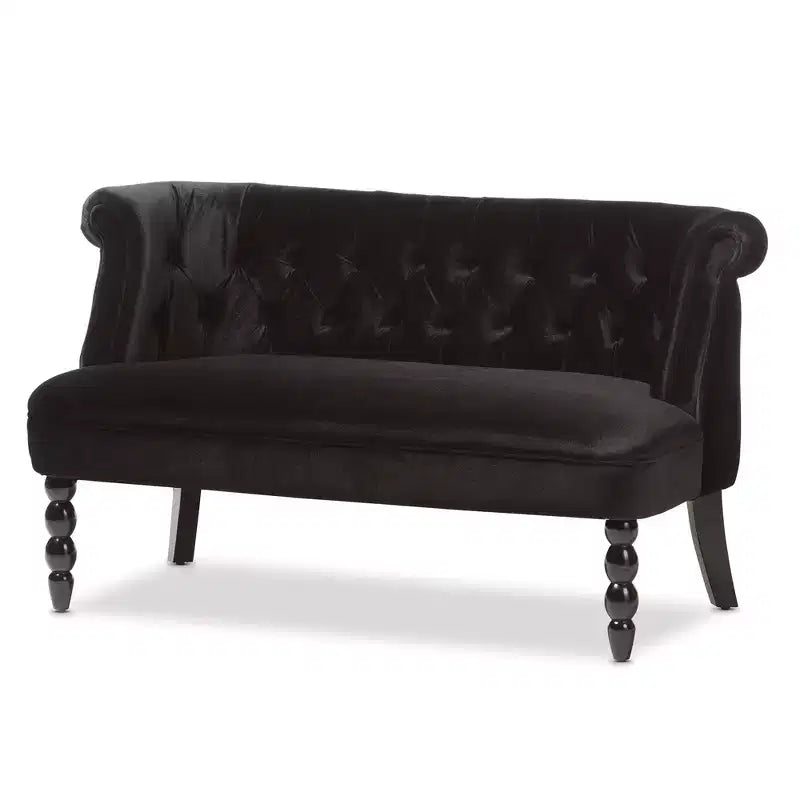 Flax Victorian Style Contemporary Velvet Fabric Upholstered 2 Seater Loveseat Black - Baxton Studio: Elegant Polyester, Tufted Design, Wood Frame