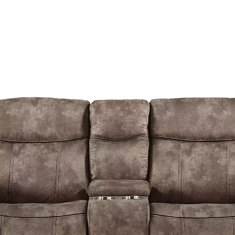 Causeuse inclinable en velours bicolore chocolat avec console, 2 places