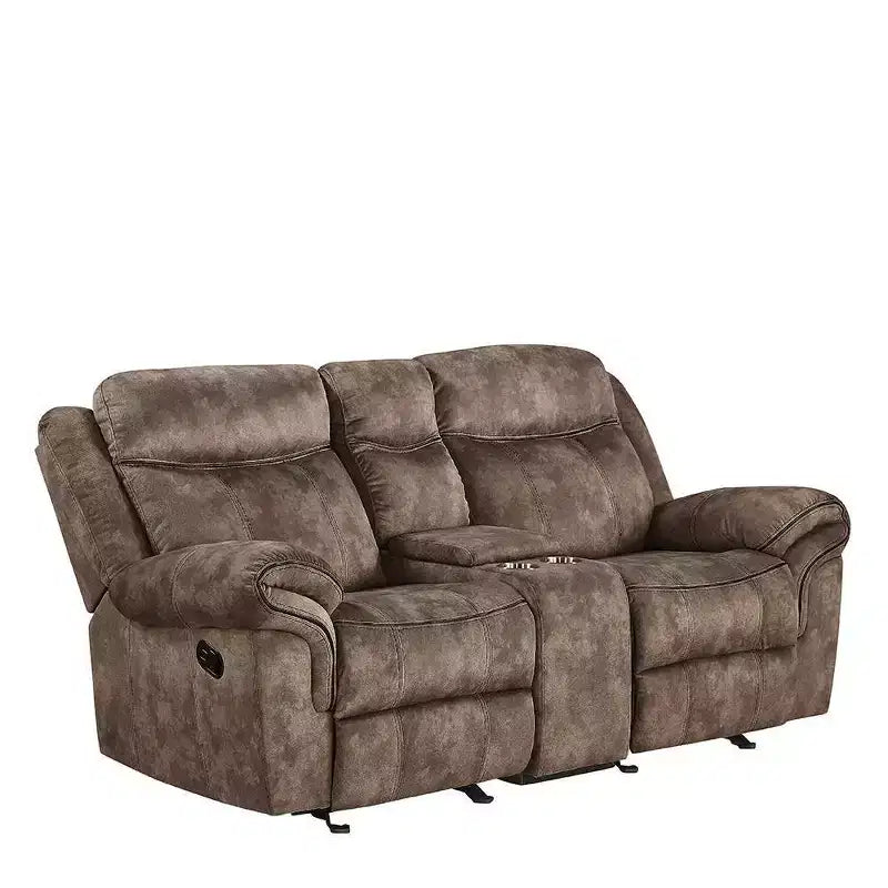 Causeuse inclinable en velours bicolore chocolat avec console, 2 places