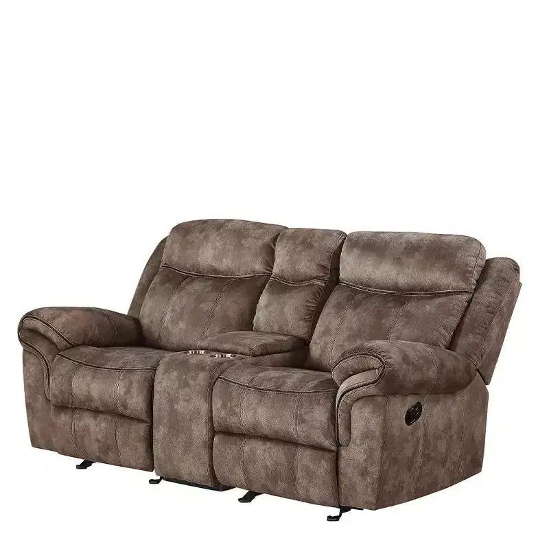 Causeuse inclinable en velours bicolore chocolat avec console, 2 places