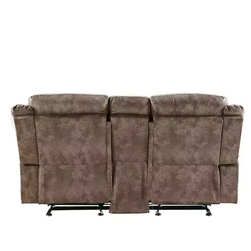 Causeuse inclinable en velours bicolore chocolat avec console, 2 places