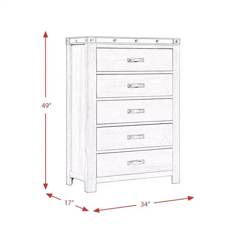 Commode à 5 tiroirs en placage de bois gris avec poignées métalliques, 1 personne