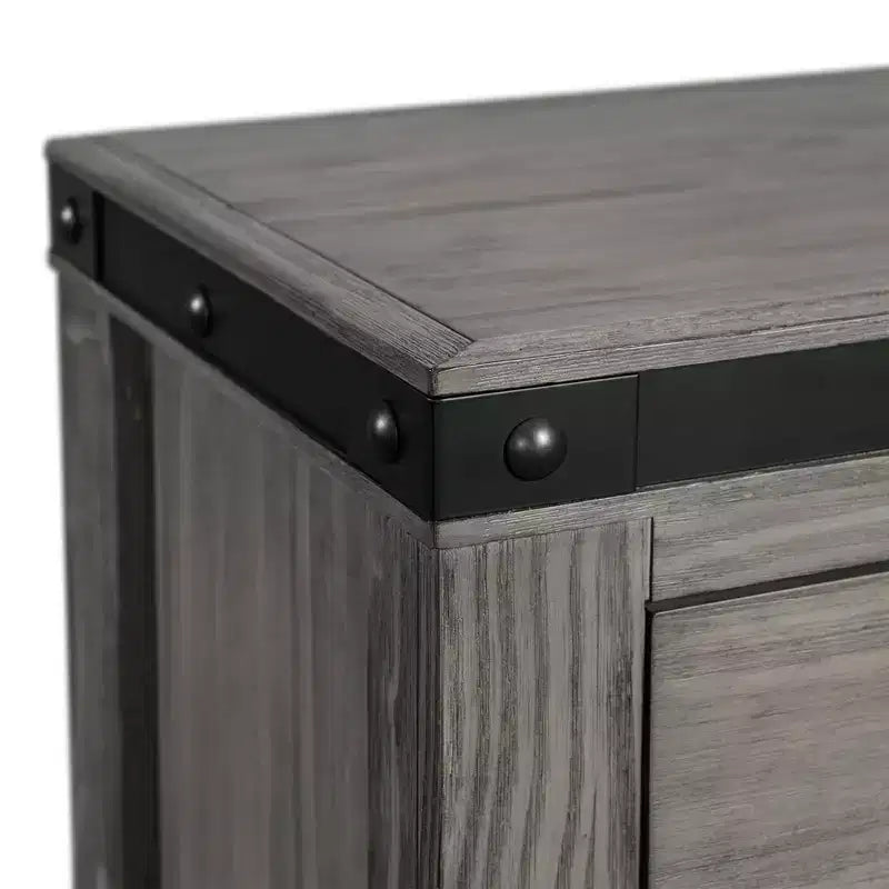 Commode à 5 tiroirs en placage de bois gris avec poignées métalliques, 1 personne