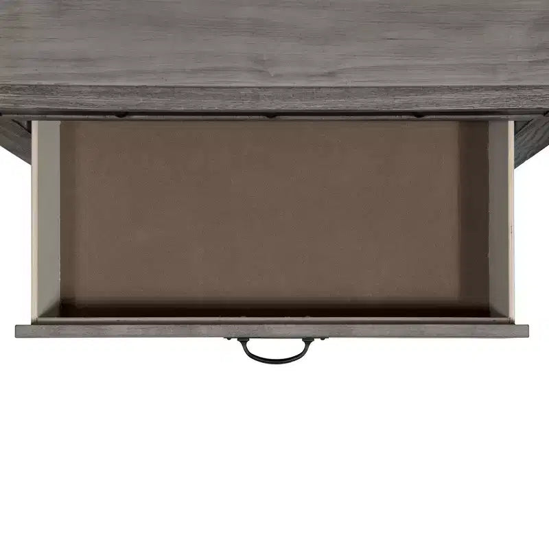 Commode à 5 tiroirs en placage de bois gris avec poignées métalliques, 1 personne