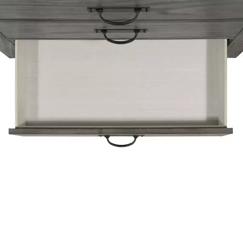 Commode à 5 tiroirs en placage de bois gris avec poignées métalliques, 1 personne