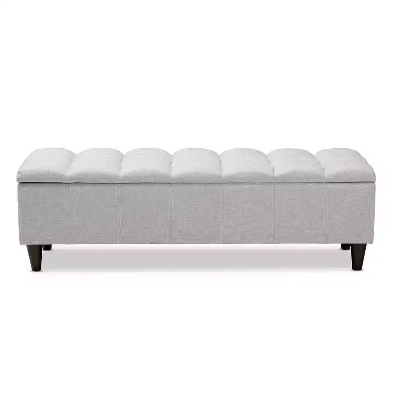 Banc de rangement ottoman capitonné beige grisâtre, cadre en bois d'hévéa, 1 personne