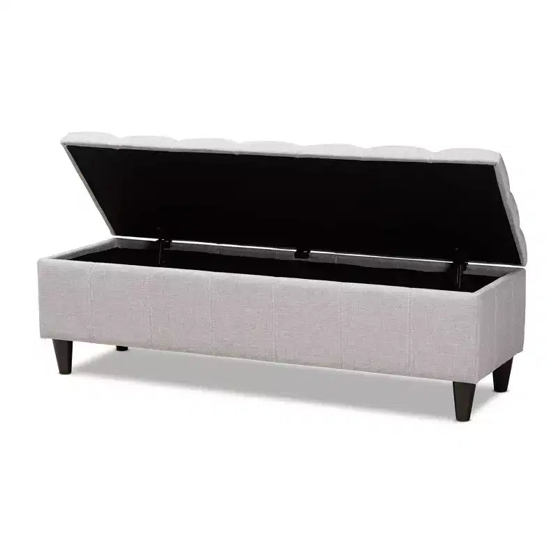 Banc de rangement ottoman capitonné beige grisâtre, cadre en bois d'hévéa, 1 personne