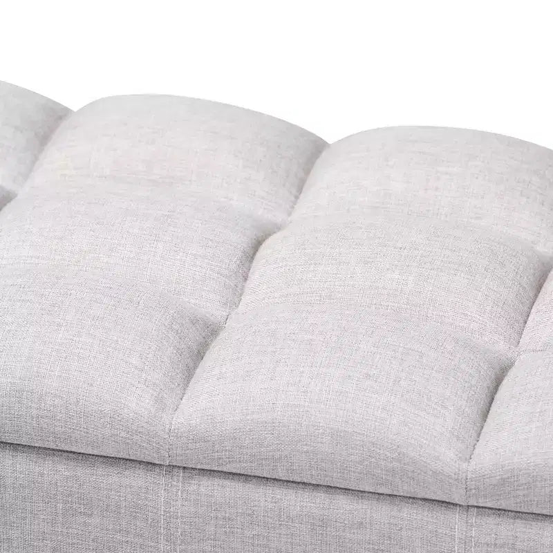 Banc de rangement ottoman capitonné beige grisâtre, cadre en bois d'hévéa, 1 personne