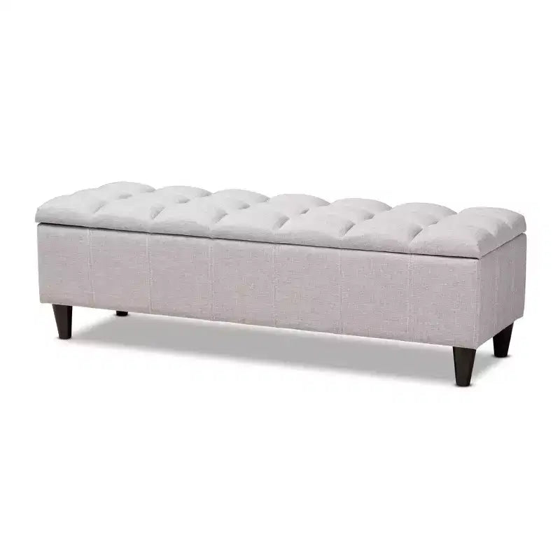 Banc de rangement ottoman capitonné beige grisâtre, cadre en bois d'hévéa, 1 personne