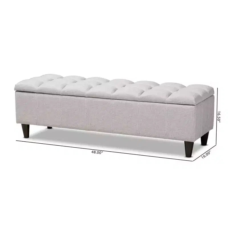 Banc de rangement ottoman capitonné beige grisâtre, cadre en bois d'hévéa, 1 personne