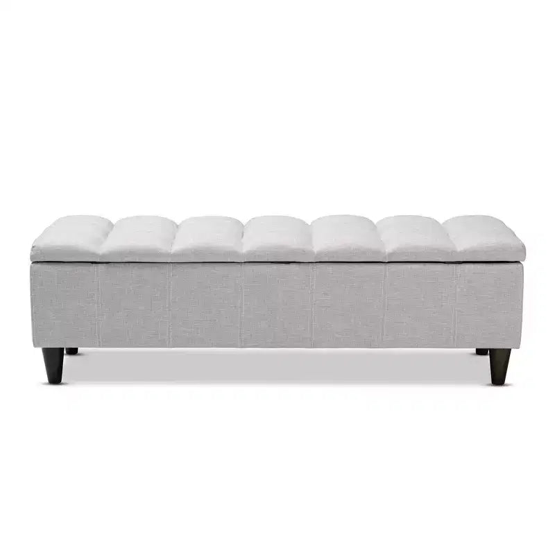 Banc de rangement ottoman capitonné beige grisâtre, cadre en bois d'hévéa, 1 personne