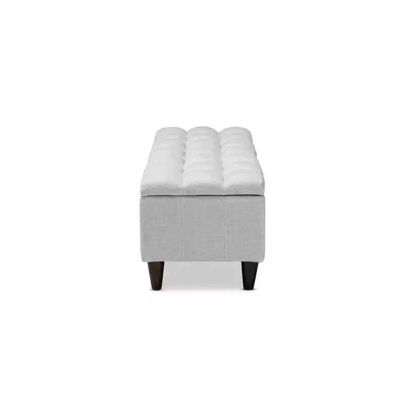 Banc de rangement ottoman capitonné beige grisâtre, cadre en bois d'hévéa, 1 personne