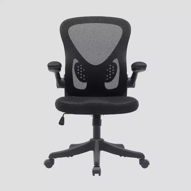Chaise de bureau pivotante en maille noire avec accoudoirs relevables, réglable en hauteur, 1 personne