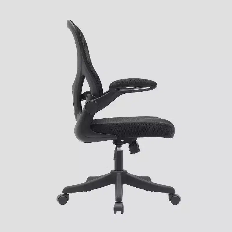 Chaise de bureau pivotante en maille noire avec accoudoirs relevables, réglable en hauteur, 1 personne
