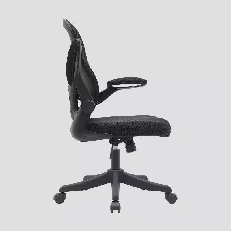 Chaise de bureau pivotante en maille noire avec accoudoirs relevables, réglable en hauteur, 1 personne
