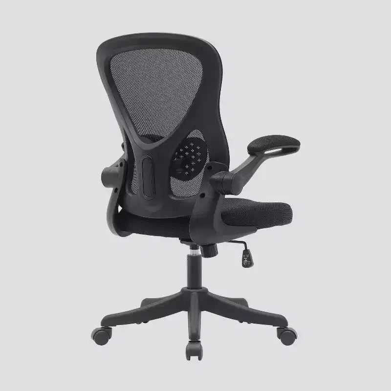Chaise de bureau pivotante en maille noire avec accoudoirs relevables, réglable en hauteur, 1 personne