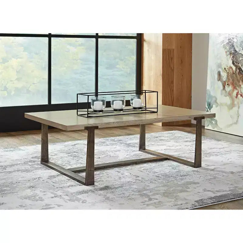 Table basse rectangulaire grise et noire, piètement tréteau en aluminium, finition vieillie, 1 personne