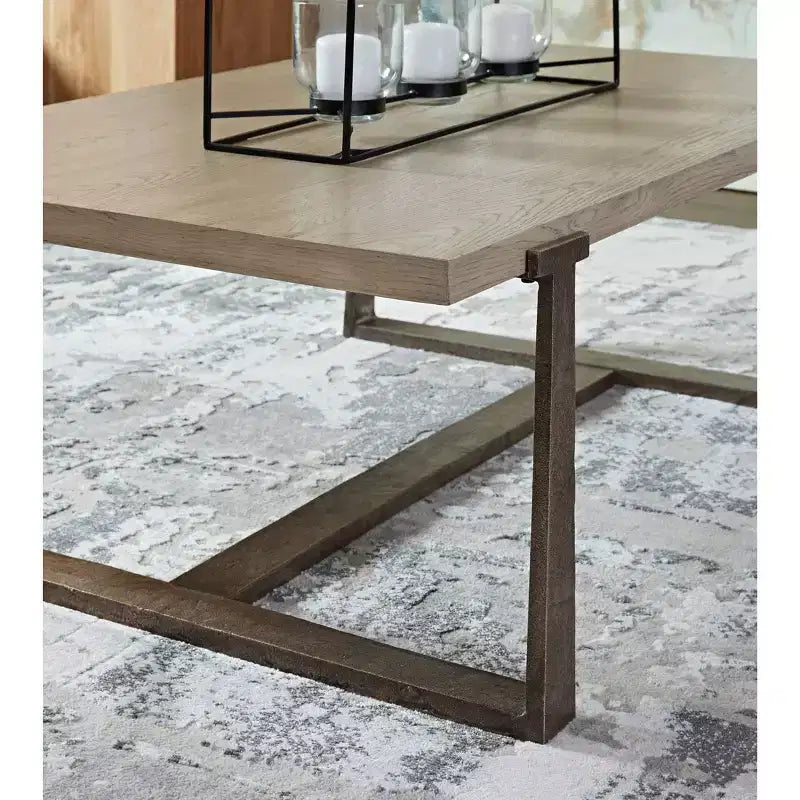 Table basse rectangulaire grise et noire, piètement tréteau en aluminium, finition vieillie, 1 personne