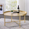 Table basse ronde beige et or – Piétement croisé