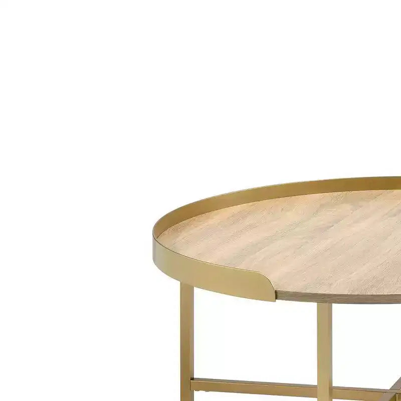 Table basse ronde beige et or – Piétement croisé