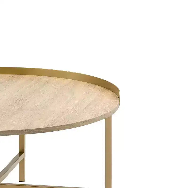 Table basse ronde beige et or – Piétement croisé