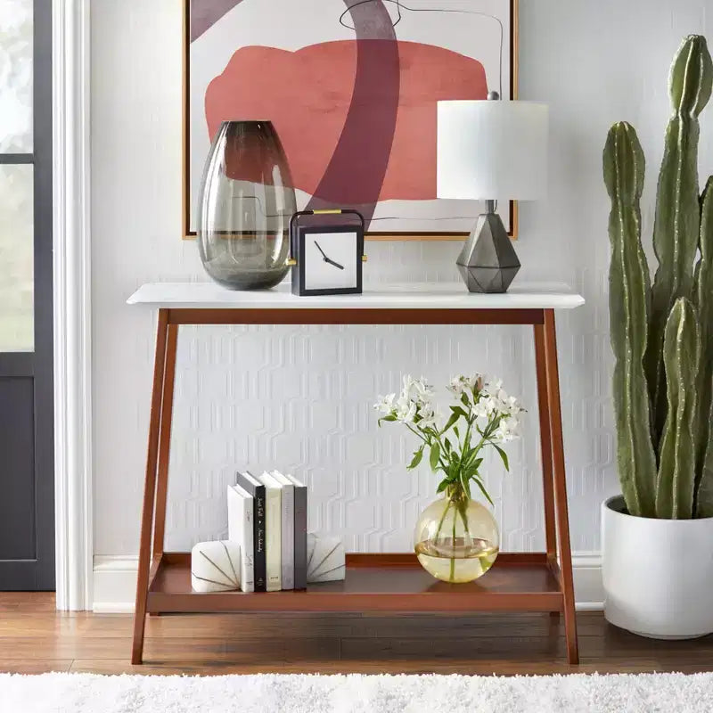Console de style mid-century noyer et blanc, simple