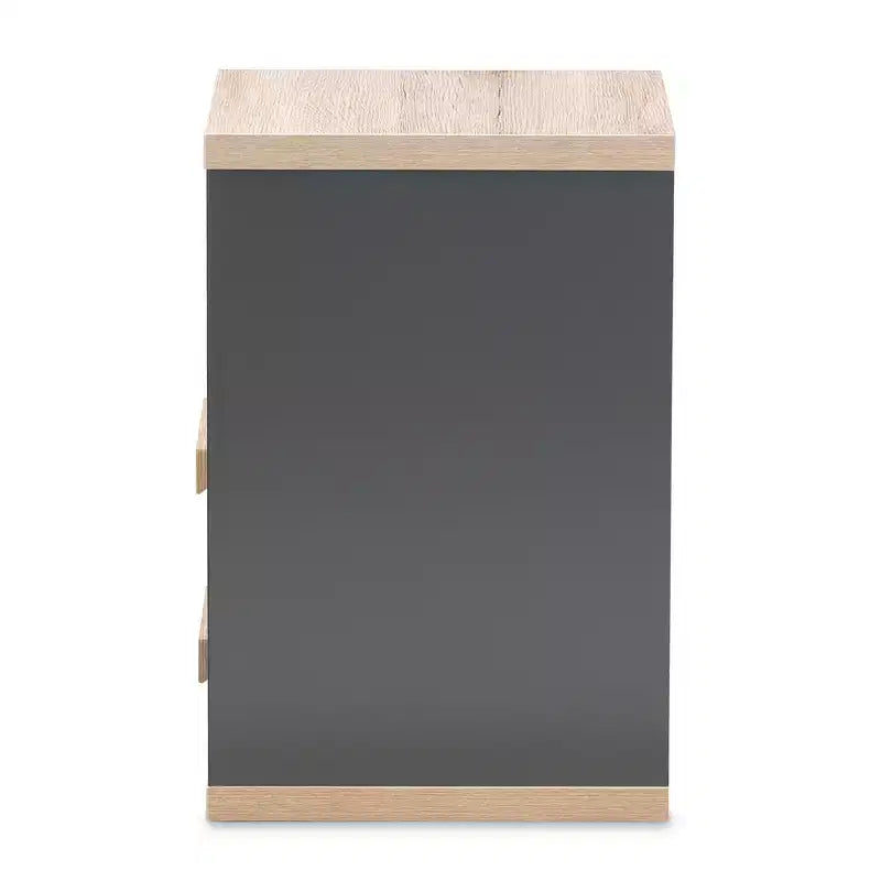 Table de chevet à 2 tiroirs bicolore gris foncé et chêne (assemblage par 1 personne)