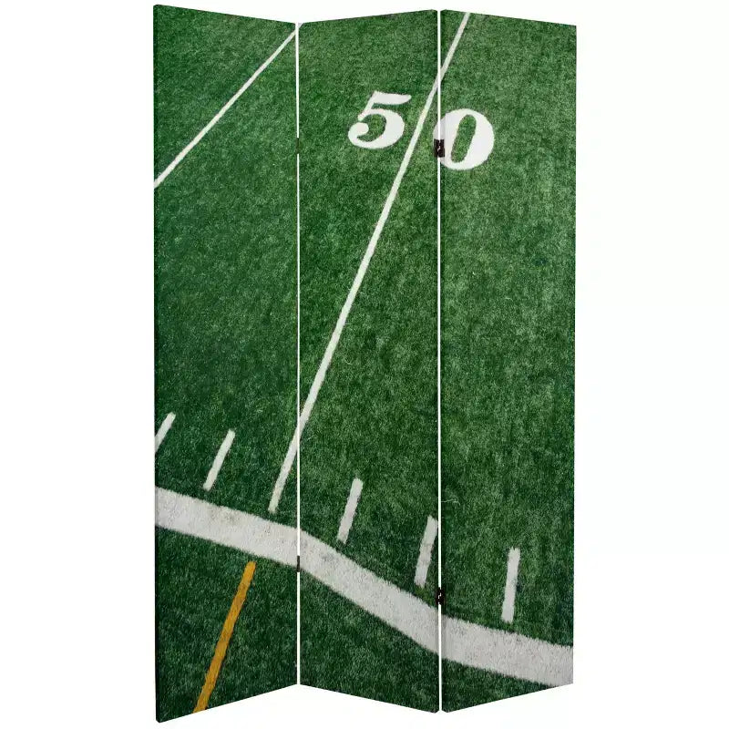 Paravent de football recto-verso 3 panneaux marron et vert, pour 1 personne