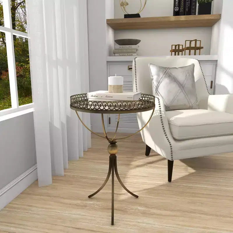 Table d'appoint ronde dorée avec plateau en verre, 1 place
