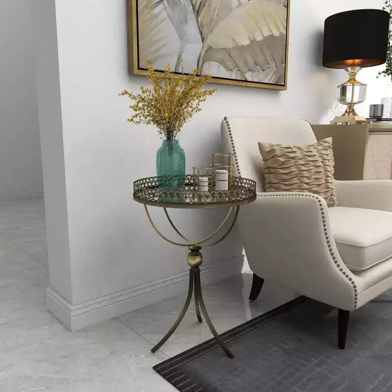 Table d'appoint ronde dorée avec plateau en verre, 1 place