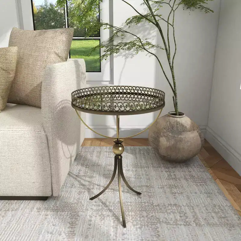 Table d'appoint ronde dorée avec plateau en verre, 1 place