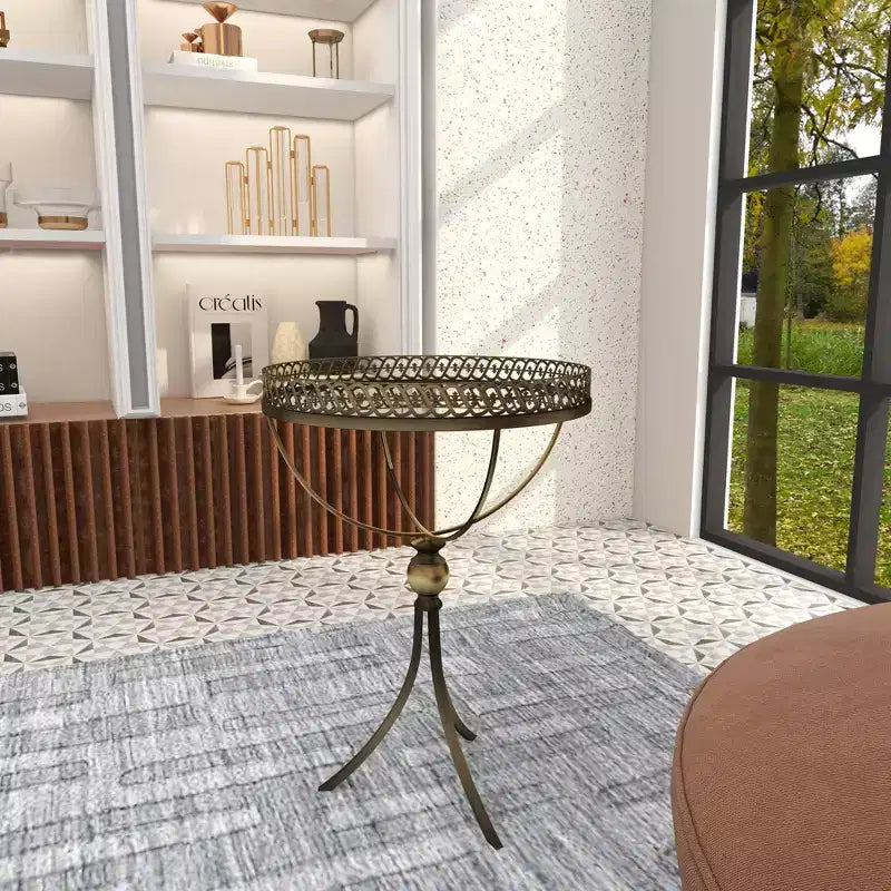 Table d'appoint ronde dorée avec plateau en verre, 1 place