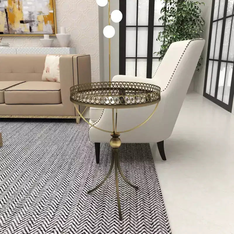 Table d'appoint ronde dorée avec plateau en verre, 1 place