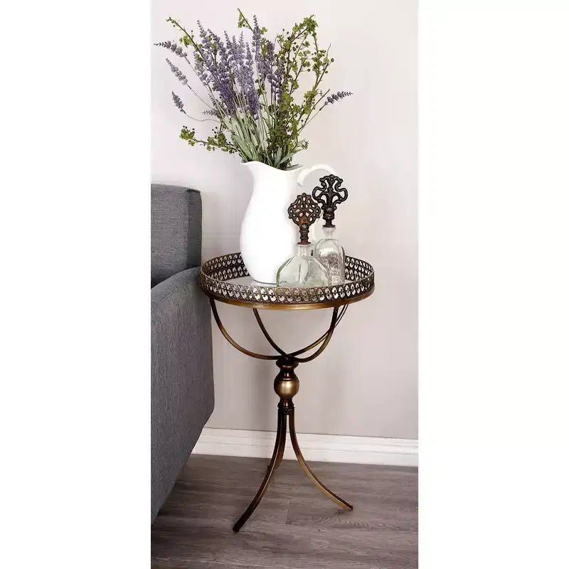 Table d'appoint ronde dorée avec plateau en verre, 1 place
