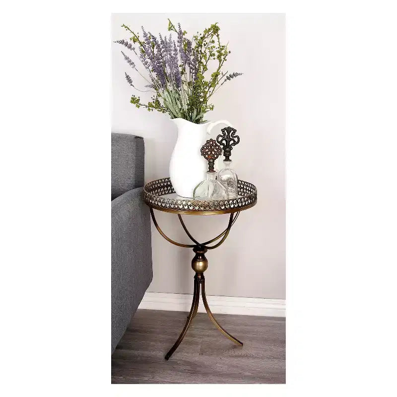 Table d'appoint ronde dorée avec plateau en verre, 1 place