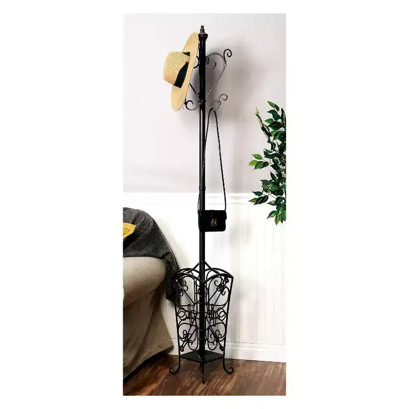 Porte-manteau en fer forgé avec porte-parapluies, sur pied, 1 personne