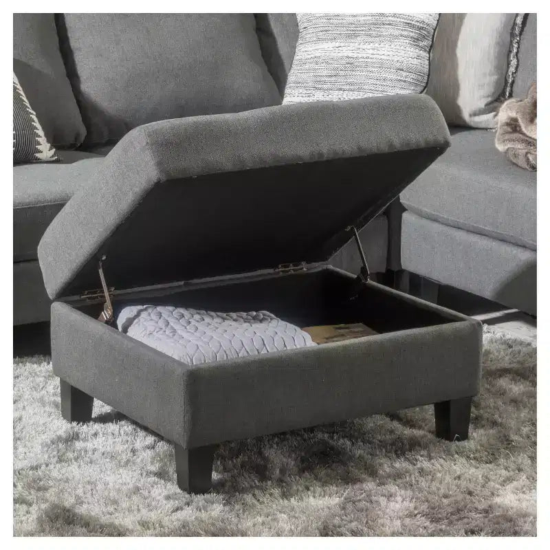 Ottoman de rangement rectangulaire capitonné gris, 1 place
