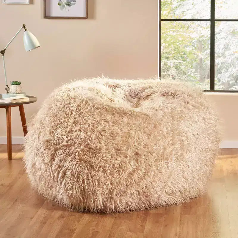 Pouf poire 1 place en fausse fourrure lavande/taupe