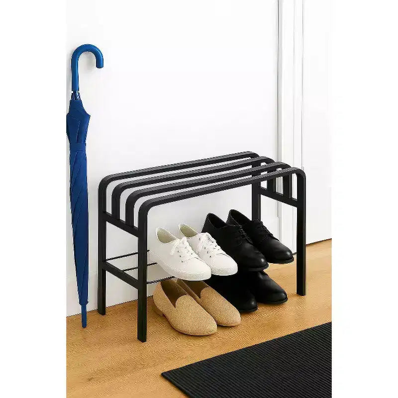Banc d'entrée en métal noir et blanc avec range-bottes, 1 place