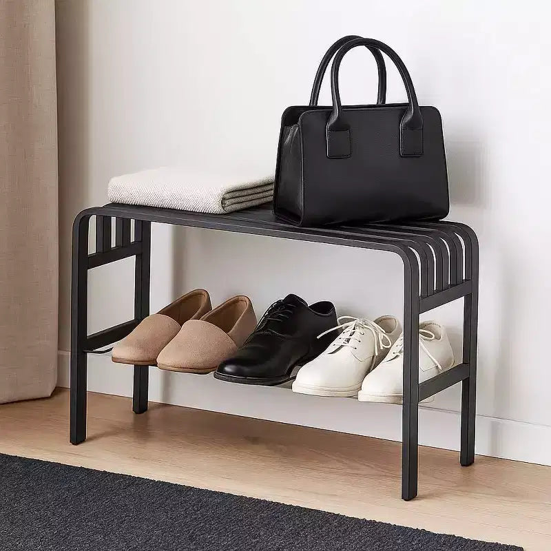 Banc d'entrée en métal noir et blanc avec range-bottes, 1 place