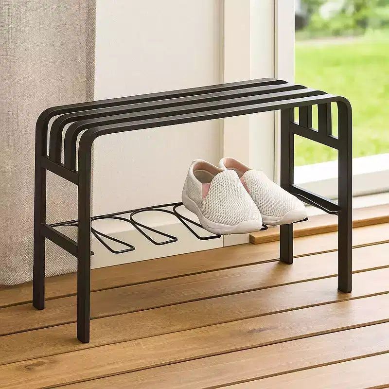 Banc d'entrée en métal noir et blanc avec range-bottes, 1 place