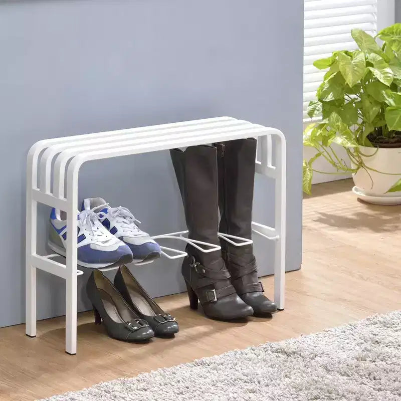 Banc d'entrée en métal noir et blanc avec range-bottes, 1 place